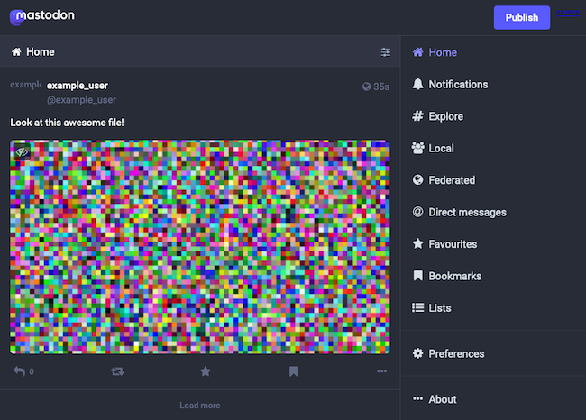 A successful attachment added to a “toot” in a Mastodon instance A successful attachment added to a “toot” in a Mastodon instance