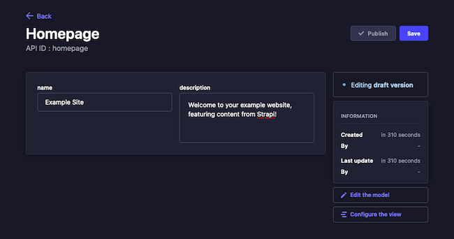 Developing the Home type content in Strapi Developing the Home type content in Strapi
