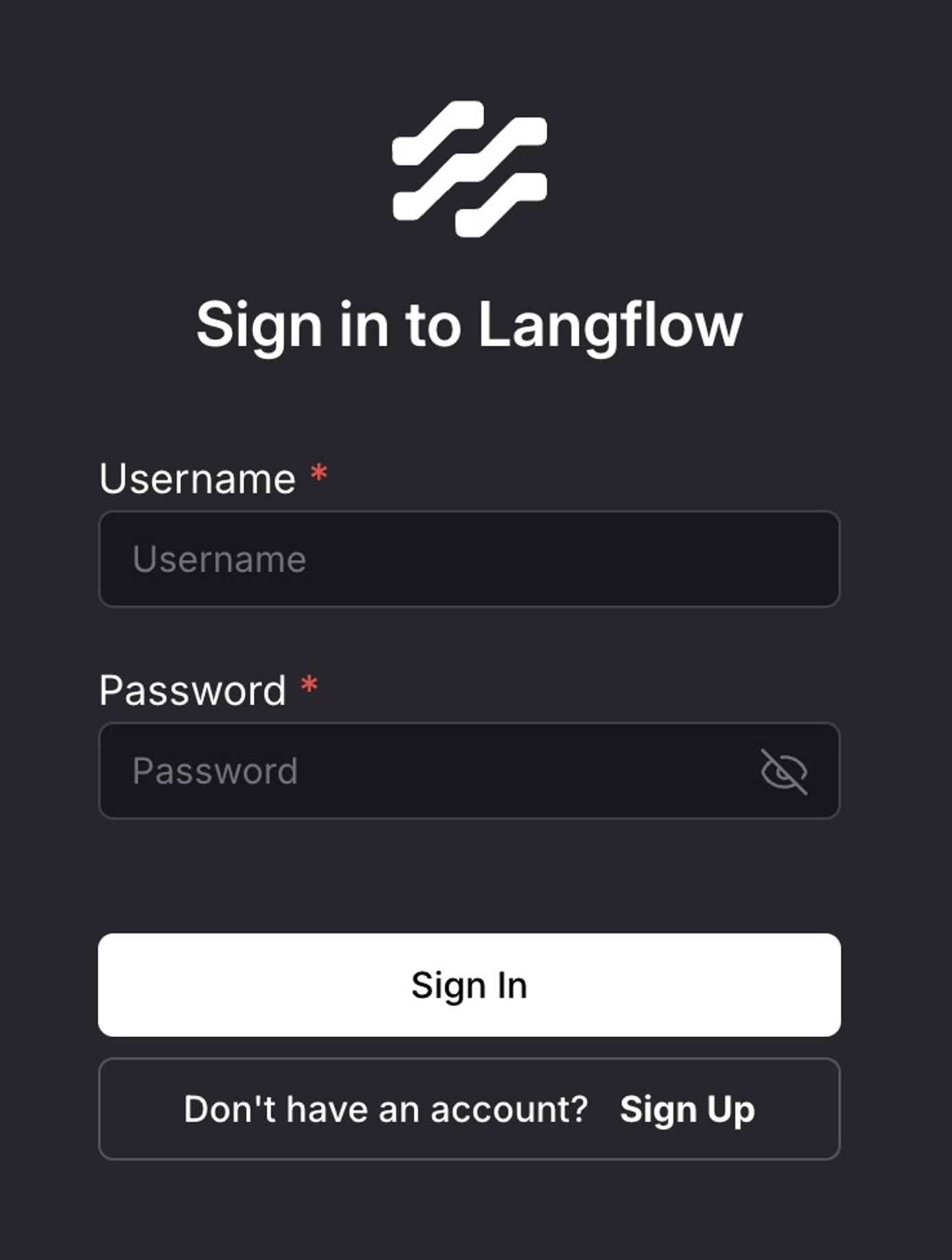 Langflow login page Langflow login page